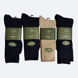 Eddie Bauer Mens Pima Cotton Crew Socks Size 10-13 Navy Blue & Khaki Lot 4